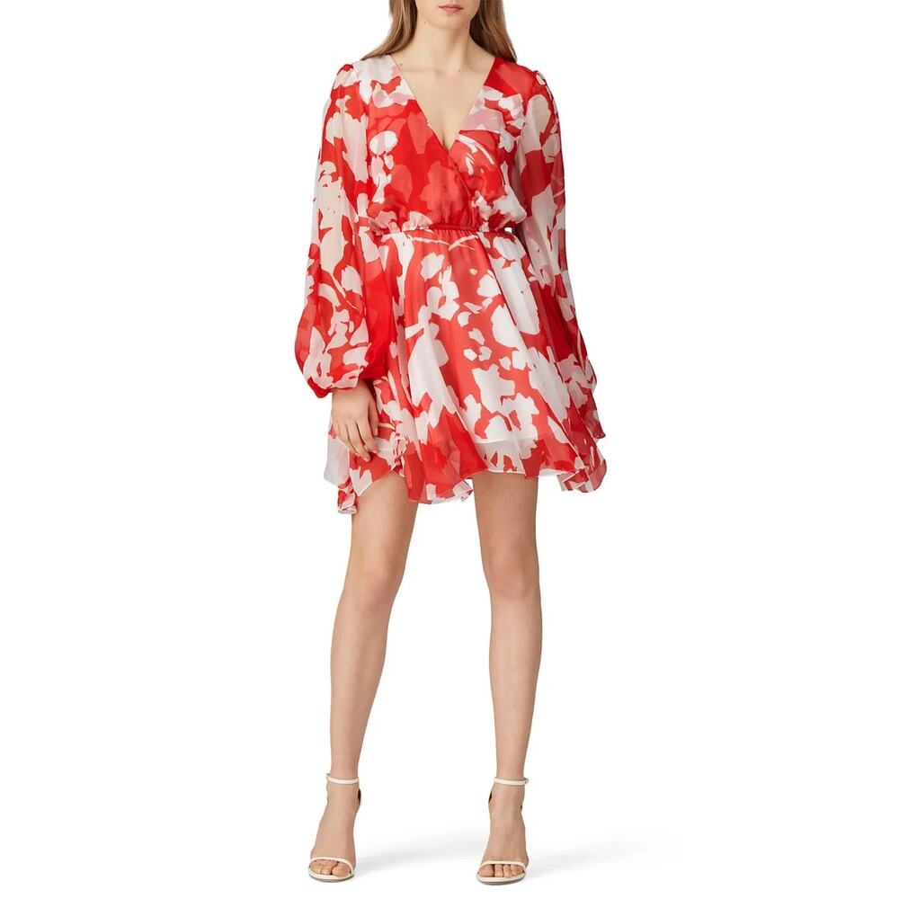 Caroline Constas Olena Mini Dress Abstract Floral Red White XS Silk Flowy